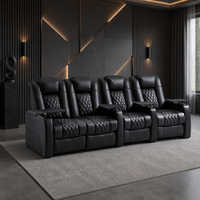 Canapé de loisirs moderne électrique extensible et inclinable, intelligent, 4 places, pour home cinéma, en cuir véritable et bois, avec fonction mémoire