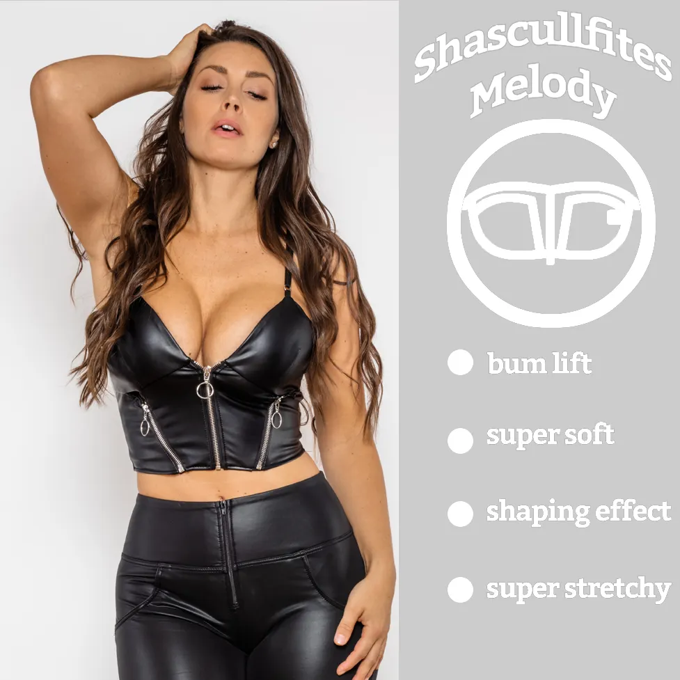 Shascullfites New Original Shapers Women Black Leather Crop Tops Body Shaping Bra With Zippers