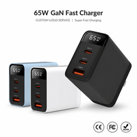 Chargeur rapide pour téléphone 65W GaN, prise murale multi-ports avec affichage LED de la puissance, adaptateur pour ordinateur portable ultra-rapide, logo personnalisé, vente en gros