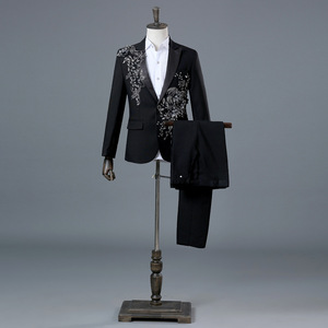 Costume de scène formel pour homme avec <span class=keywords><strong>blazer</strong></span> à paillettes et cristaux, idéal pour bal de promo, soirée, chanteur, animateur, chorale, mariage, maître de cérémonie - Product Image 5