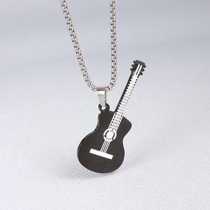 Collar con Colgante de Guitarra Estilo Punk <span class=keywords><strong>Rock</strong></span> con Diamantes y Perlas, Cadena de Eslabones para Hombre - Product Image 2