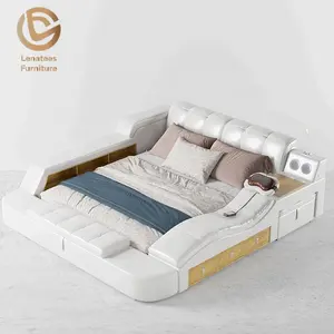 A684 Tempat Tidur Kulit Multifungsi, Tempat Tidur Pijat Elektrik Modern Kualitas Terbaik dengan Penyimpanan Furnitur Pintar Tempat Tidur Ukuran King