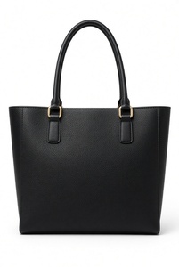 Bolso Tote de Cuero Negro Granulado para Mujer, Gran Capacidad, Herrajes Dorados, Cierre de Cremallera, Estilo Minimalista, Portátil, para Viaje - Product Image 3