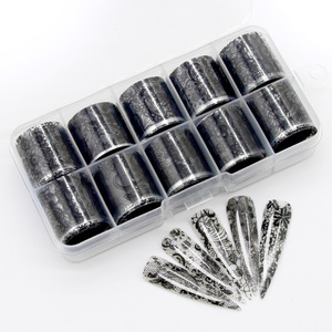 10-Roll Relief Lace Foil Nail Decals <b>Stickers</b> Black and White Small Floral Fragments Easy <b>Transfer</b> Floral Design for Nails - Product Image 6