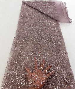 Tela de encaje para vestido Nuevos diseños Sin MOQ Tela de lentejuelas Diseños pesados Wirh Perla con cuentas para boda La mejor calidad - Product Image 4