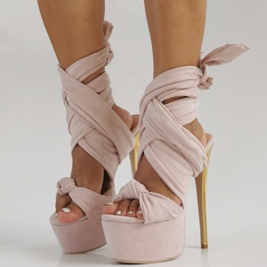 Sandales à plateforme épaisse en daim à bride cheville pour femme, grande taille 47, talons très hauts et fins, idéales pour les soirées en boîte de nuit, pour danseuses, coupe large - Product Image 2