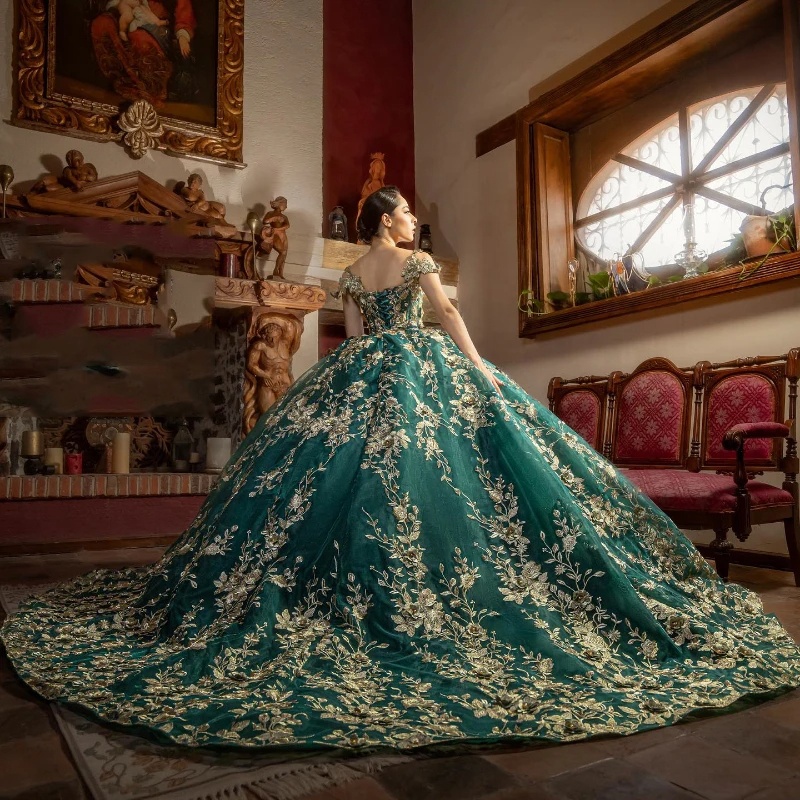 green emerald velvet dress Deep Green Long Quinceanera Dresses Sweet 16 Prom Dress Pageant Dress KS7195 main image 0