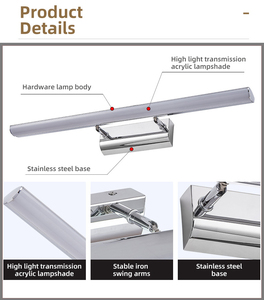 Lampe murale LED moderne pour miroir de salle de bain, longueur réglable 40-120 cm, rotative, étanche IP44, intensité variable - Product Image 3