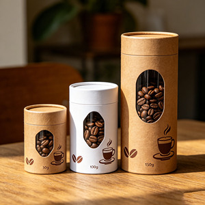 Boîte cylindrique en carton biodégradable de qualité alimentaire 50g 100g 150g, emballage en tube de papier kraft pour café et thé - Product Image 3