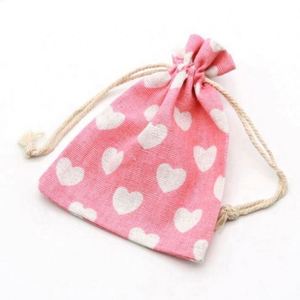 Eco Friendly Cute Printed Pink <b>Small</b> Cloth <b>Gift</b> Packaging Muslin Linen Cotton Canvas Drawstring Bags With Logo - Product Image 3