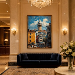 Dipinto a Olio Fatto a Mano della <span class=keywords><strong>Torre</strong></span> <span class=keywords><strong>di</strong></span> <span class=keywords><strong>Galata</strong></span>, Paesaggio Urbano <span class=keywords><strong>di</strong></span> <span class=keywords><strong>Istanbul</strong></span> in Stile Van Gogh, Texture Pesante Impasto su Tela, Arte Murale Personalizzata - Product Image 2
