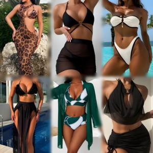 Venta Directa de Fábrica, Conjunto de Bikini Estampado a la Moda para Mujer, Traje de Baño de Dos Piezas para Playa, Verano, Inventario Enviado al Azar - Product Image 3