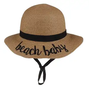 2023新到遮阳沙滩夏季帽男女通用天然草绣花巴拿马草帽带定制标志
