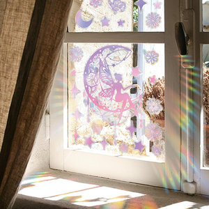 Autocollants statiques amovibles pour fenêtre, motif lune et étoiles de fée rose, écologiques, résistants à l'eau, 16x23 pouces - Product Image 6