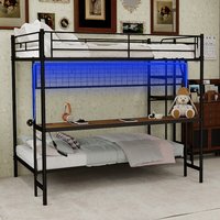 Lit superposé en métal double avec bureau intégré et éclairage LED, design gain de place pour enfants et adolescents, ODM/OEM disponible