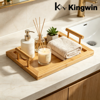 Plateau de service rectangulaire en bambou naturel avec deux poignées, plateau de cuisine décoratif de luxe pour table basse, nourriture et en-cas