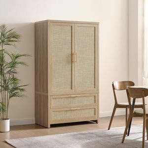 <span class=keywords><strong>Armoire</strong></span> en rotin, penderie, placard, éco-responsable, gain de place, autoportante, 2 tiroirs, tringle de suspension, minimaliste, grande capacité - Product Image 3