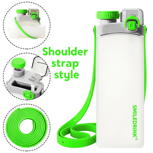 Smiledrink Collapsible Silicone Water <b>Bottle</b> 600ml <b>Straw</b> BPA Free Eco-Friendly Dishwasher Safe Portable Shoulder Strap Sports - Product Image 1