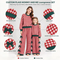 Set Pakaian 2 Potong ODM Kasual Vintage Unisex, Atasan Rajut Kotak-Kotak Lengan Pendek dan Cardigan Lengan Panjang