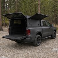 Bâche de benne de camionnette en aluminium noir mat à triple porte avec portes à vérins à gaz et rails MOLLE à fente en T