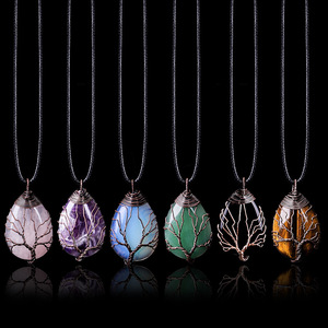 Pendentif arbre de vie en cristal naturel Simple, 1 pièce, collier d'améthyste en Quartz Rose, minéraux, bijoux pour hommes et femmes, cadeaux DIY - Product Image 1