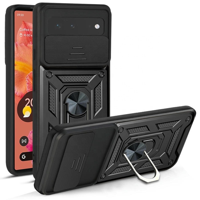 Sliding Camera Lens Mobile Phone Cases for Google Pixel 6 Metal Ring Kickstand Car Mount Holder Shockproof Phone Back Covers