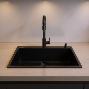 Évier de cuisine à montage supérieur, simple bac, 30x22 pouces, noir canon de fusil, avec robinet, installation sur comptoir - Product Image 2