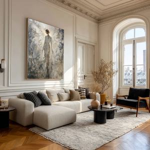 Peinture à l'huile sur toile faite à la main, peinture abstraite contemporaine beige, décoration d'entrée, art sur toile pour la maison et la galerie - Product Image 2