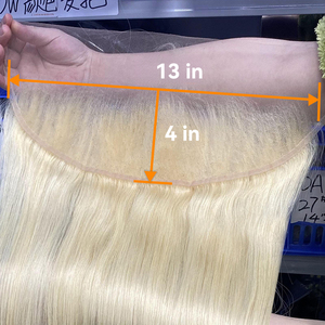 Vente en gros # <span class=keywords><strong>Frontal</strong></span> en dentelle transparente 13x4 blond platine 613, lisse, pré-épilé, 100% cheveux humains, fournisseur d'usine - Product Image 2