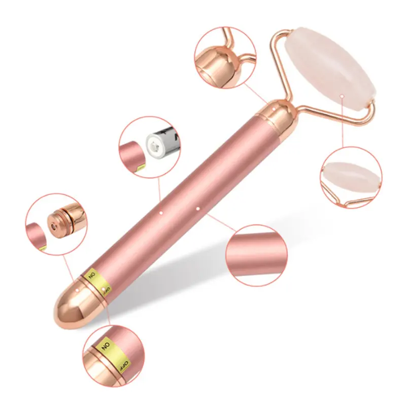 Pink crystal jade electric three-in-one roller jade beauty stick face-lifting instrument replaceable head beauty massage stick