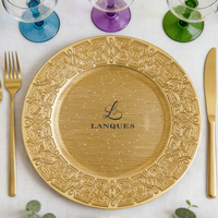 Assiette de présentation ronde en verre transparent doré de 13 pouces avec bord doré/argenté, idéale pour la décoration de mariage - Grande Vente Lanques