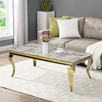 Meubles de salon personnalisés, table basse en acier inoxydable dorée de luxe en fibre de verre blanche