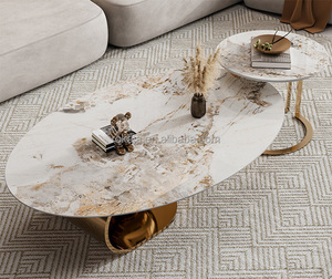 Bán Hàng Nóng Đôi Bóng Bàn Cà Phê Sang Trọng Rock Tấm Top Vàng Thép Không Gỉ Bàn Trà Đặt Gương Kết Thúc Nghệ Thuật Bên Bảng - Product Image 3