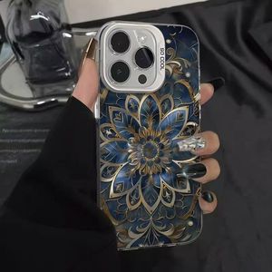 Custodia per telefono in TPU PC con stampa floreale blu a fantasia gemma, chiave argentata galvanizzata, per <span class=keywords><strong>iPhone</strong></span> <span class=keywords><strong>12</strong></span> 13 14 15 16 17 18 Pro Max - Product Image 3