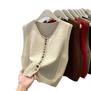 Personalized Rainbow Button Knit Crew Neck <b>Vest</b> <b>Women</b> Spring Autumn Loose Fashionable Layered Sweater Gilet <b>Top</b> - Product Image 5