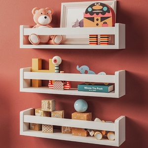 3 White Nursery Room <strong>Shelves</strong> - Solid Wood Ideal for Books, Toys and Decor (Whitewashed <strong>Grey</strong>) - Product Image 1