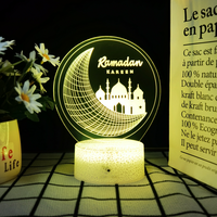 Lampe de nuit LED 3D islamique pour l'Aïd al-Fitr Moubarak et le Ramadan, lumières colorées, à brancher, à intensité variable, rechargeable par USB