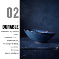 Vente en gros directe d'usine, bols à soupe en céramique écologique, ensembles de vaisselle pour nouilles, bols à salade en porcelaine bleue