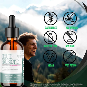 Hot Selling <strong>Vegan</strong> Liquid <strong>Probiotic</strong> Drops With Prebiotic Ginger Root 8 Live Strains 3 Enzymes for Healthy Digestion Gut Comfort - Product Image 4