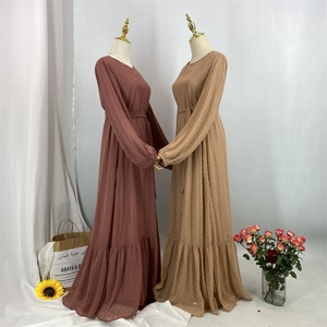 6294# Wholesale Turkish Modern Ruffle Polka Dot Islamic Clothing Dubai Abaya Designs Modest <b>Maxi</b> Muslim Fashion Dress - Product Image 5