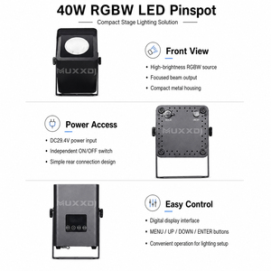 Muxxdj Projecteur LED Beam <span class=keywords><strong>RGBW</strong></span> Télécommandé DMX Mini <span class=keywords><strong>Pinspot</strong></span> Par Light Spot 40W LED <span class=keywords><strong>RGBW</strong></span> 4-en-1 Compact avec Zoom - Product Image 3