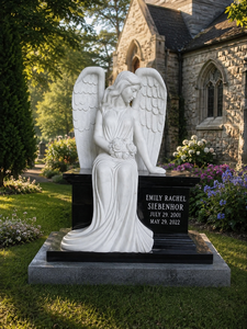 White Marble Angel Design Hand Carved Headstone <b>Polished</b> Surface Traditional Style Outdoor Use - Product Image 3