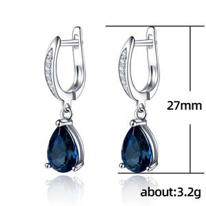 Orecchini Pendenti da Donna E486 Placcati Argento con Pietra Blu Taglio a Pera, Gioielli Classici per Feste - Product Image 3
