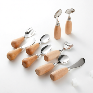 Juego de cubiertos nórdicos de acero inoxidable con mango de madera, ecológicos, aptos para lavavajillas, utensilios de alimentación para niños, cuchara, tenedor, cuchillo - Product Image 1