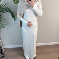 Robe intérieure moulante en coton et élasthanne Sharut Eid Ramadan, Abaya pour femmes, robe musulmane, col rond, manches longues, robes extensibles pour femmes