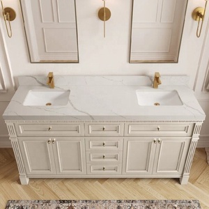 Tradizionale americano doppio lavabo da bagno Beige Set di lusso Freestanding armadietto <span class=keywords><strong>con</strong></span> <span class=keywords><strong>specchio</strong></span> classico stile europeo Shaker - Product Image 2