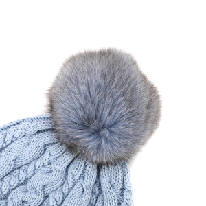 Venta caliente Gorros para mujer 100% Acrílico Gorra personalizada Cielo azul Protección de invierno Sombrero de pompón de piel de punto - Product Image 4