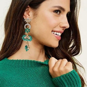 Boucles d'oreilles pendantes en argent de style européen et américain, longues, avec zircon immortel, design géométrique en forme de goutte d'eau, de fleur et de feuille, tendance - Product Image 2