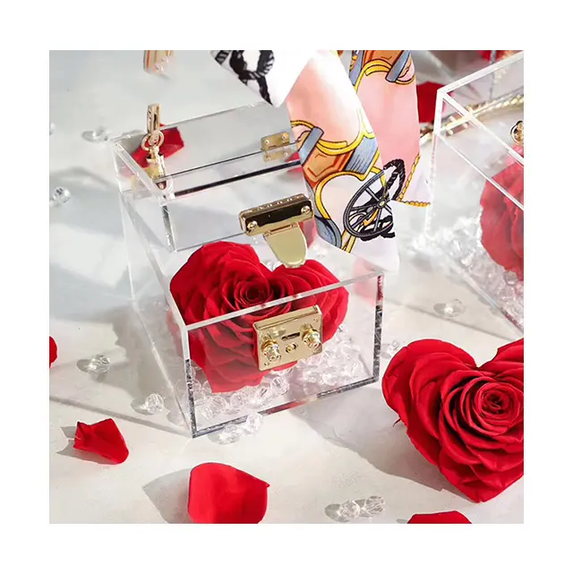 Ammy – boîte à fleurs en acrylique de type cœur pour la saint-valentin avec boîte-cadeau en pvc