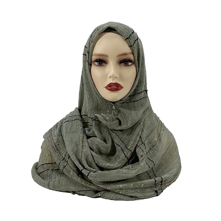 डिजाइनर फैशन ठोस रंग चमकदार धागे से बुने हुए विकोज़ के कपास हिजाब व्हिस्कर मुस्लिम महिलाओं के लिए सिर के स्कार्फ शॉल